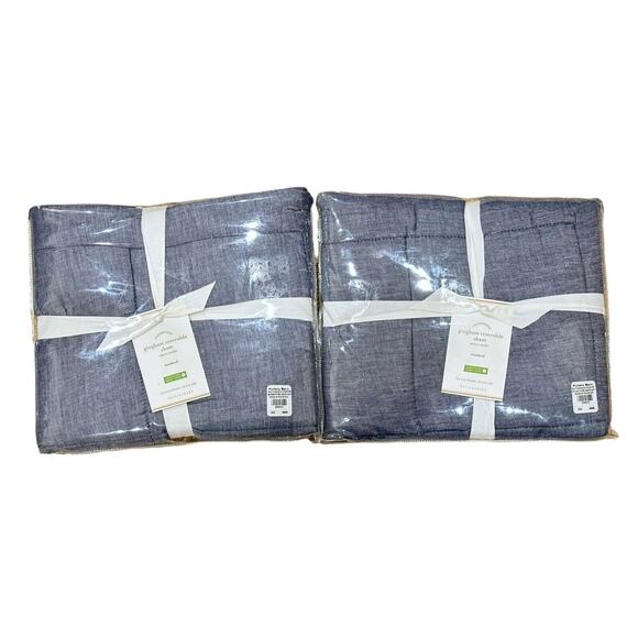 Pair 2 NEW Pottery Barn Navy White Gingham Check Reversible Standard Pillow Sham - Picture 1 of 3